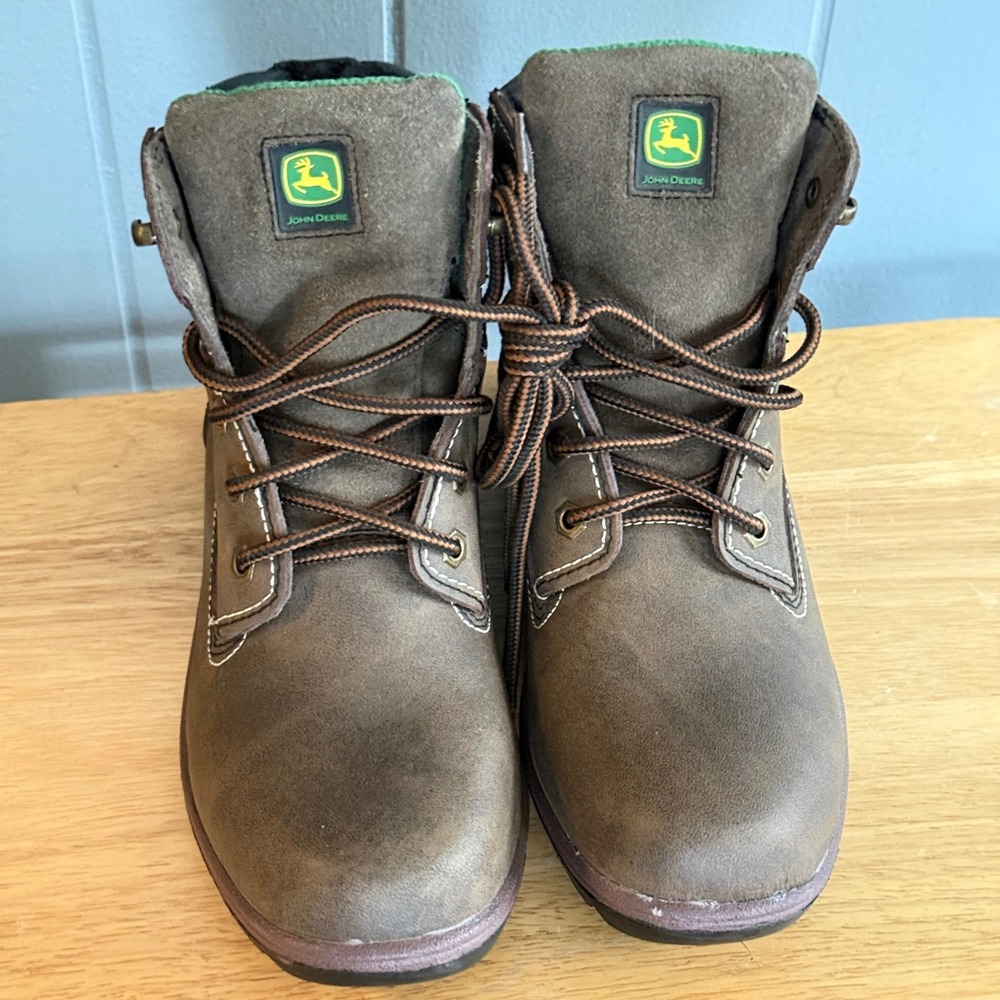 John‎ Deere Leather Work Boots Youth 5.5 Brown Lace Up Farm Ranch EU 38